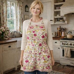 Vera Bradley Make Me Blush Aprin Cotton Floral Pink Green Retro Feminine Girlie